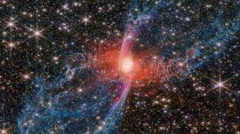 NASA explains that the lobes are outlined by light emitted from molecular hydrogen (H₂), which consists of two bonded hydrogen atoms. Over thousands of years, gas escaping from the centre of the nebula has inflated these massive bubbles. (Image: NASA)