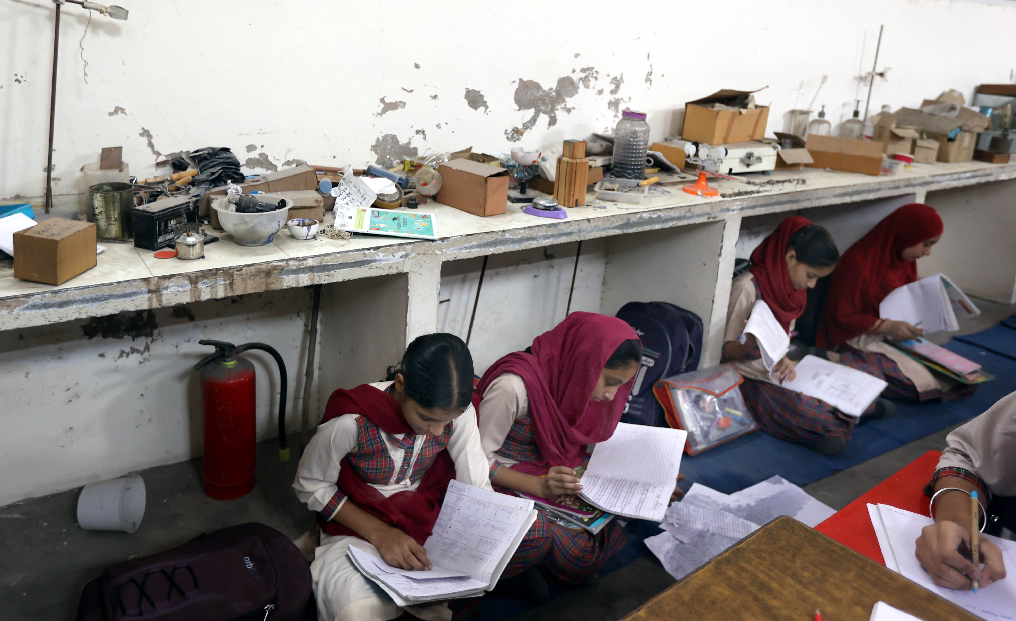 Students in the science lab at Govt. Girls Senior Sec School in Malerkotla 