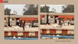 India Post staff tossing mailbags on Pratapgarh railway tracks
