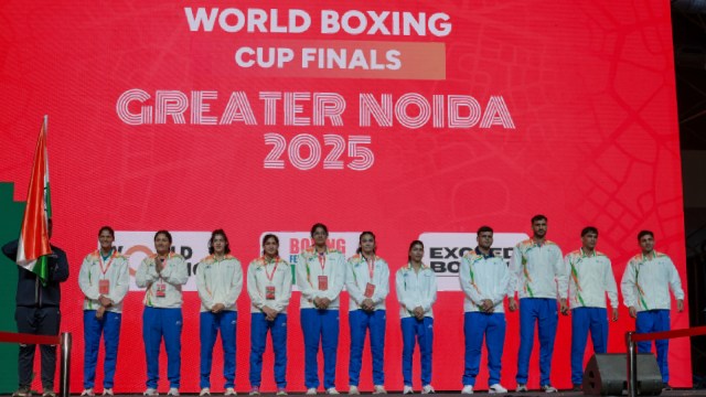 Indian boxing team at the opening ceremony of World Boxing Cup Finals in Greater Noida. (PHOTO: BFI)