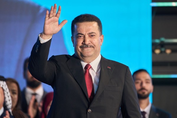 Iraqi Prime Minister Mohammed Shia al-Sudani arrives to his political block campaign's rally before the parliamentary elections in Baghdad, Iraq, Friday, Nov. 7, 2025