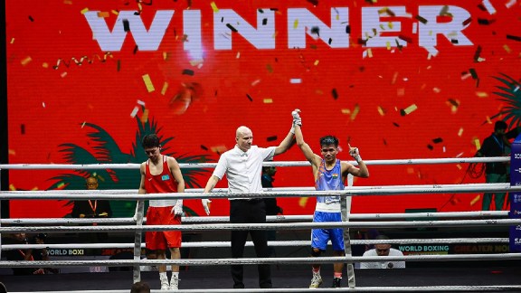 Jadumani Singh from India wins against Nurzat Ongarov from Kazakhstan at the World Boxing Cup Final in Greater Noida. (Image used for representative purpose)
