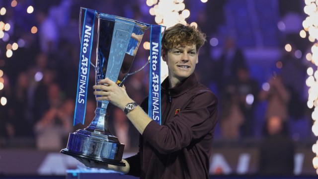Jannik Sinner after beating Carlos Alcaraz to defend his ATP Finals Title in Turin on Sunday. (PHOTO: AP)