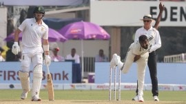 Jasprit Bumrah at eden gardens The deviations and bounce on the Eden Gardens pitch on the first day of the Kolkata Test were so wicked that Jasprit Bumrah took time to grasp the nature of the wicket. (Express Photo by Partha Paul)