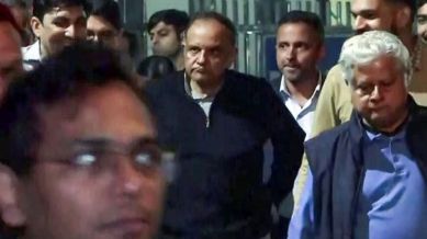 Former managing director of Jaypee Infratech Limited, Manoj Gaur comes out of court after Patiala House court grant 5 days custody to the Enforcement Directorate in an alleged money laundering case, in New Delhi on Thursday. (ANI)