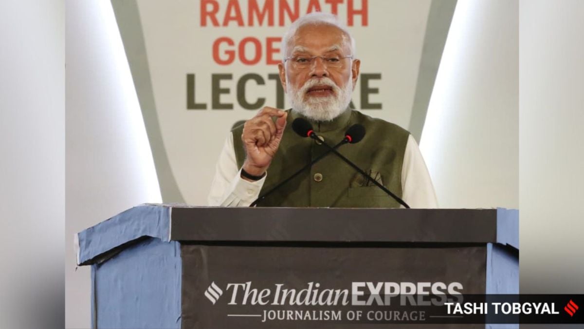 Prime Minister Narendra Modi delivers the sixth Ramnath Goenka Lecture