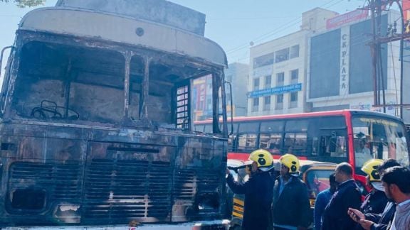 firefighters found that local police had been mobilised and trafficwas halted in the area. Apprehending the high risk of a massive explosion, the firefighters acted swiftly and sprayed water fo prevent the flames reaching petrol and diesel compartments (Express Photo)