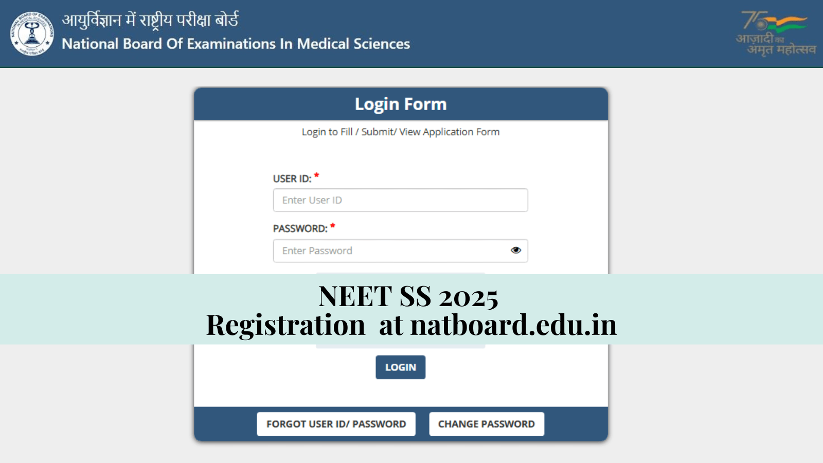 NEET SS 2025 registration begins today at natboard.edu.in (Website screengrab)