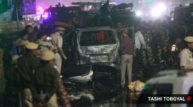 Sources told the The Indian Express that initial investigation suggests blast site does not appear to have any splinter or resulted in craters. (Express Photo/Tashi Tobgyal)