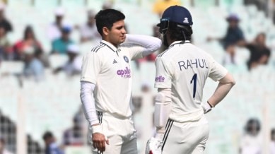 India captain Shubman Gill reacts after his injury on day 2 of the Kolkata Test. (Express Photo by Partha Paul)