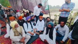 Sher Singh Ghubaya, Ferozepur MP in the dharna organised by Jhok Hari Har villagers last week.