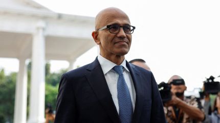 Satya Nadella during a discussion on the future of AGI, dismissed the idea of a single model ruling the world. (Express Image/Reuters)