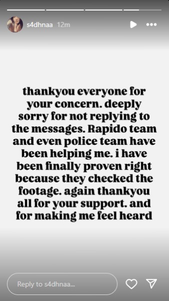 Screenshot of Bengaluru woman's Instagram story