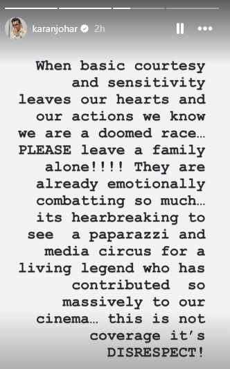 Karan Johar's Instagram Story