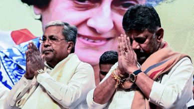 Karnataka Chief Minister Siddaramaiah and Deputy Chief Minister DK Shivakumar (right). (ANI Photo)