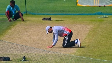 IND vs SA 1st Test Eden Gardens Stadium Pitch Report: India captain Shubman Gill checks out the Eden Gardens pitch ahead of the first test on Friday. (Express Photo by Partha Paul)