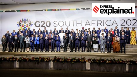 Leaders and delegates pose for a group photo, on the opening day of the G20 Leaders' Summit, in Johannesburg, South Africa, Saturday, Nov. 22, 2025. (Gianluigi Guercia/Pool Photo via AP)