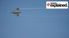 The ill-fated Tejas moments before crashing at the Dubai Air Show. (AP Photo/Jon Gambrell)