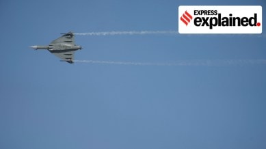 The ill-fated Tejas moments before crashing at the Dubai Air Show. (AP Photo/Jon Gambrell)