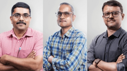 Tata prize 1: PV Shivaprasad, prize 2: B Gopal, and prize 3: Ambarish Ghosh (left to right). (Express Photo)