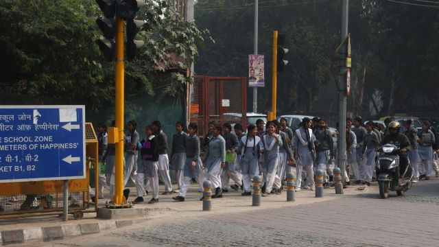 Students on way to DAV Public School, Vasant Kunj. (Express photo by Tashi Tobgyal)
