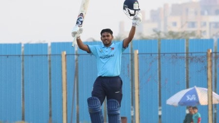 Ayush Mhatre celebrates his world-record breaking T20 century in Lucknow for Mumbai on Friday. (UPCA)