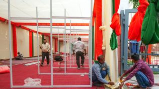 New Delhi, Nov 13 (ANI): Preparation is underway at the BJP headquarters on the eve of the Bihar election results, in New Delhi on Thursday. (ANI Photo/Atul Kumar Yadav)