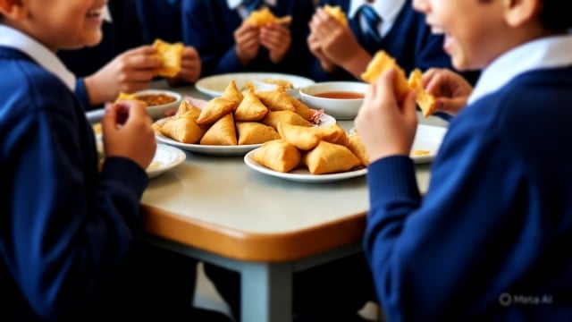 children having samosa