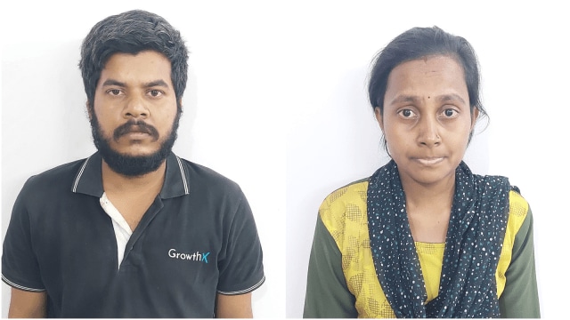 Maharashtra natives Prasad Srishail, 26, and his wife Sakshi Hanamanta, 23 are tenants of Ashwath Narayan, who works at an incense stick factory in Cottonpet. (Express Photos)