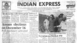 This is the front page of The Indian Express published on November 7, 1985.