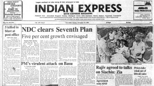 This is the front page of The Indian Express published on November 10, 1985.