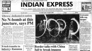 This is the front page of The Indian Express published on November 12, 1985.