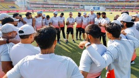 India coach Gautam Gambhir speaks during a team huddle on Day 5 of the 2nd Test between India and South Africa at ACA Stadium, Guwahati. (Photo: CREIMAS for BCCI)