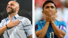 gerard zaragoza sunil chhetri (LEFT) Bengaluru FC announced on Friday that its head coach Gerard Zaragoza would be leaving the club, along with his staff as the Indian Super League deadlock continues; (RIGHT) Multiple Indian players led by Sunil Chhetri issued an appeal this week to sort the issue. (PHOTOS: Bengaluru FC via X)