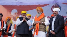 Punjab Governor Gulab Chand Kataria after receiving the ‘Dharm Rakhiak Yatra’ at Kharar on Thursday. Express