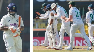 (LEFT) India captain Rishabh Pant walks off the field after losing his wicket on the fifth day of the second cricket Test match between India and South Africa in Guwahati; (RIGHT) South Africa players celebrate an Indian dismissal on Saturday. (Photos: AP)