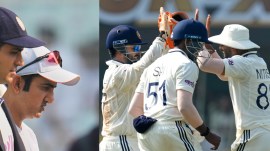 (LEFT) India coach Gautam Gambhir; (RIGHT) Indian cricket team players including stand-in keeper Rishabh Pant celebrate a South African wicket at Guwahati during the second IND vs SA Test. (PHOTOS: AP)