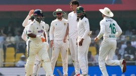 India's captain Rishab Pant walks off the field after losing his wicket on the third day of the second cricket test match between India and South Africa in Guwahati, India, Saturday, Nov. 22, 2025. (AP Photo)