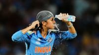India's Jemimah Rodrigues cools off during the ICC Women's Cricket World Cup final match between India and South Africa in Navi Mumbai, India, Sunday, Nov. 2, 2025. (AP Photo/Rafiq Maqbool)