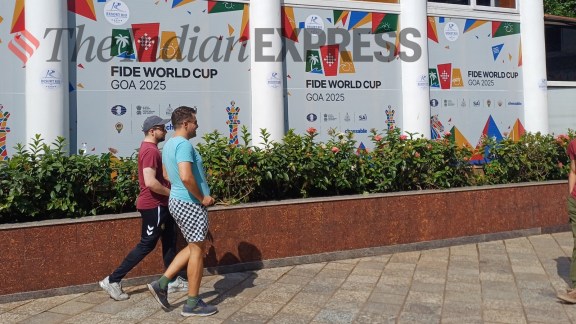 Having won their second round games on Wednesday, Levon Aronian, sporting chess shorts, and Maxime Vachier Lagrave set off for a walk on Thursday afternoon in 29-degree heat while many of the others fight it out in tiebreaks at the FIDE World Cup in Resort Rio in Goa. (Express Photo by Amit Kamath)