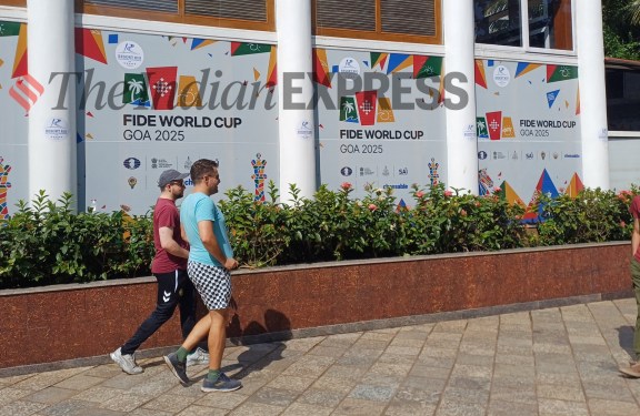 Having won their second round games on Wednesday, Levon Aronian, sporting chess shorts, and Maxime Vachier Lagrave set off for a walk on Thursday afternoon in 29-degree heat while many of the others fight it out in tiebreaks at the FIDE World Cup in Resort Rio in Goa. (Express Photo by Amit Kamath)