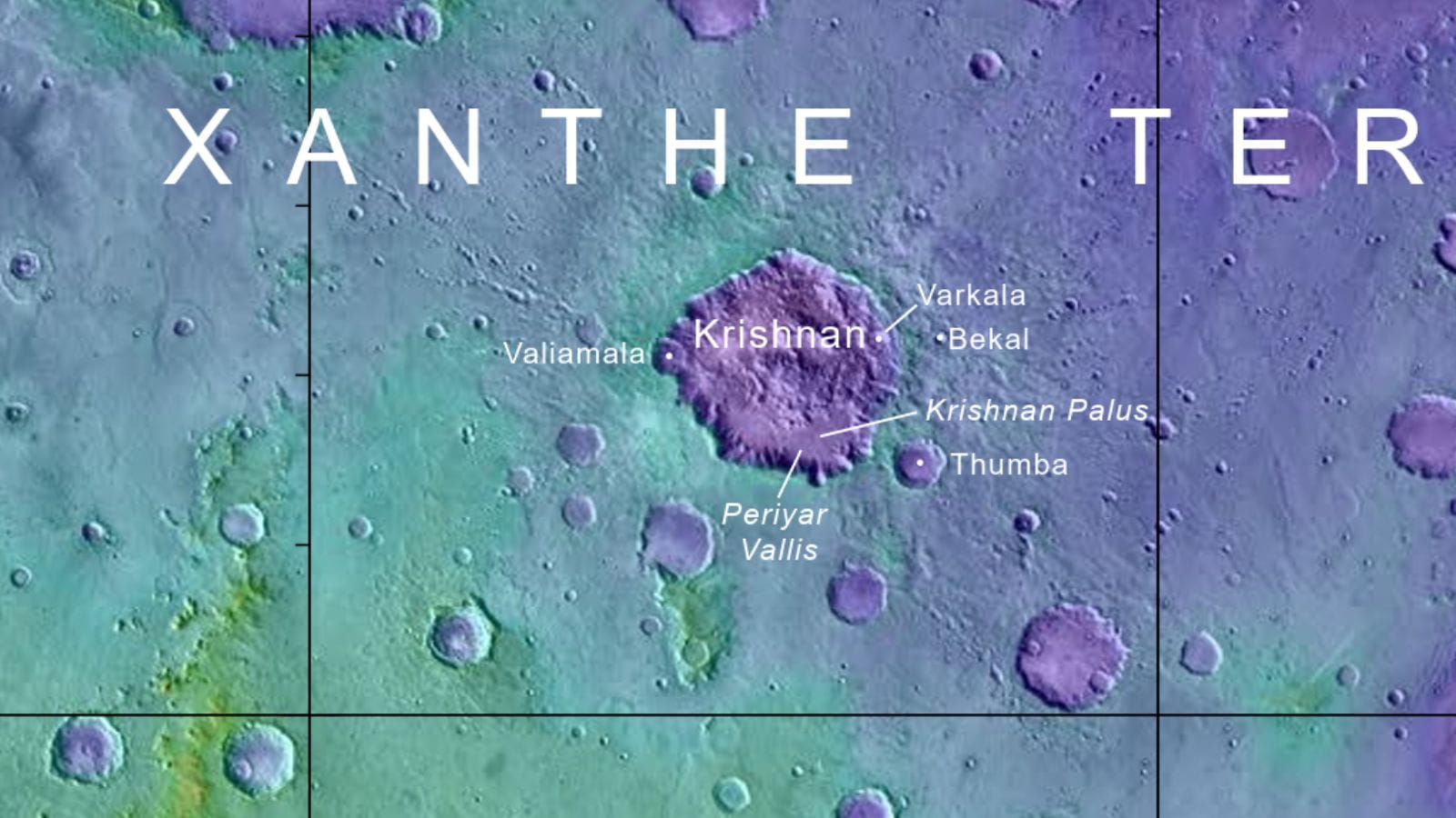 Caption - The newly named geological structures on Mars / Credit - IUA