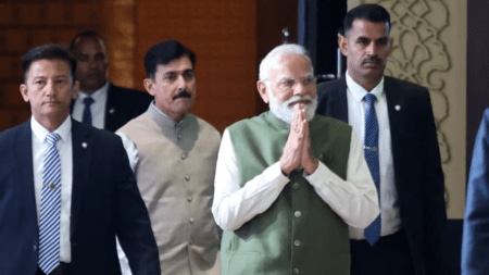 Prime Minister Narendra Modi delivers the sixth Ramnath Goenka Lecture.