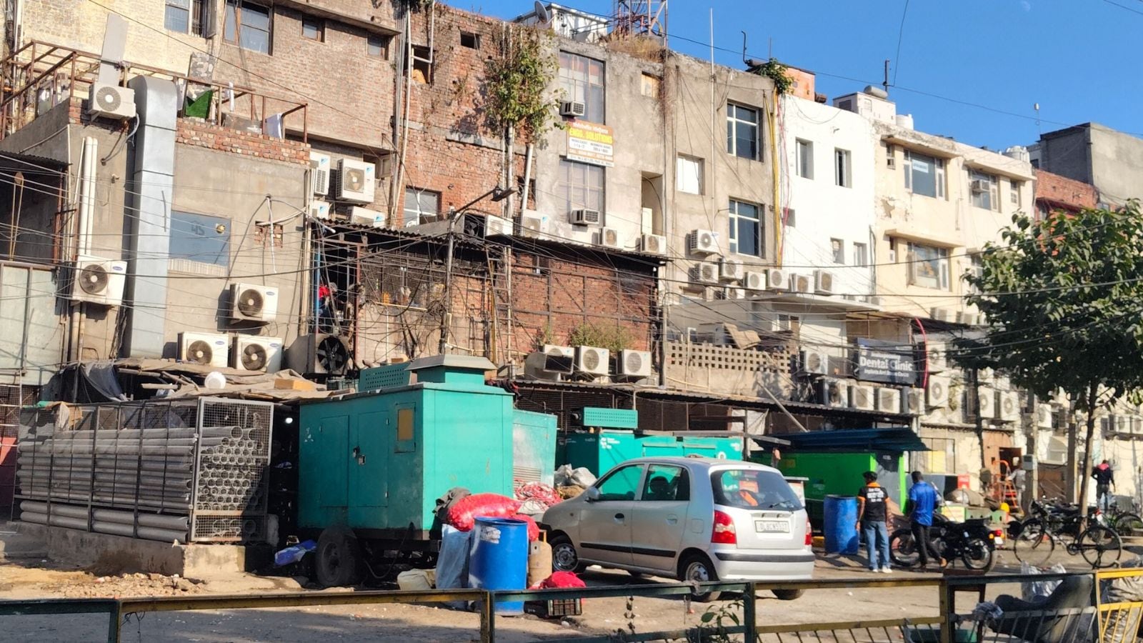 Encrochment on back side of the showrooms in phase 3B2 in Mohali on Saturday. Express photo by Jasbir Malhi