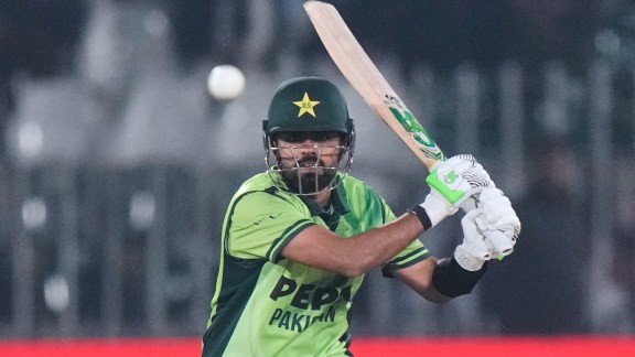 Pakistan's Babar Azam plays a shot during the second one day international cricket match between Pakistan and Sri Lanka, in Rawalpindi, Pakistan, Friday, Nov. 14, 2025. (AP Photo)