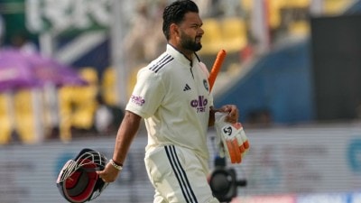 India's captain Rishab Pant walks off the field after losing his wicket on the third day of the second cricket test match between India and South Africa in Guwahati, India, Saturday, Nov. 22, 2025. (AP Photo)