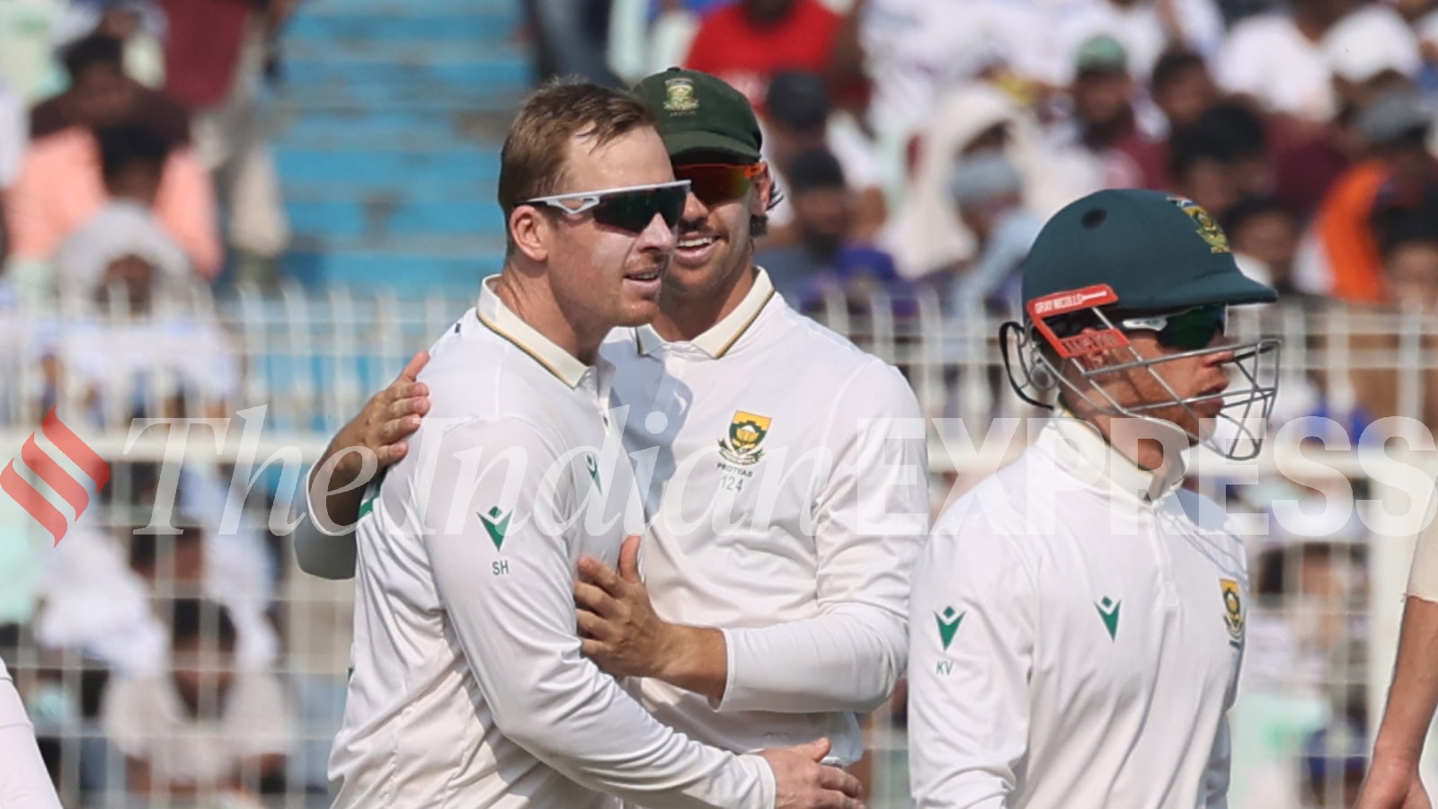 South African spinner Simon Harmer in action. (EXPRESS PHOTO by Partha Paul)