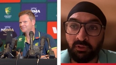 Australia's stand-in captain Steve Smith (left) and former England spinner Monty Panesar. (Screengrabs via X)