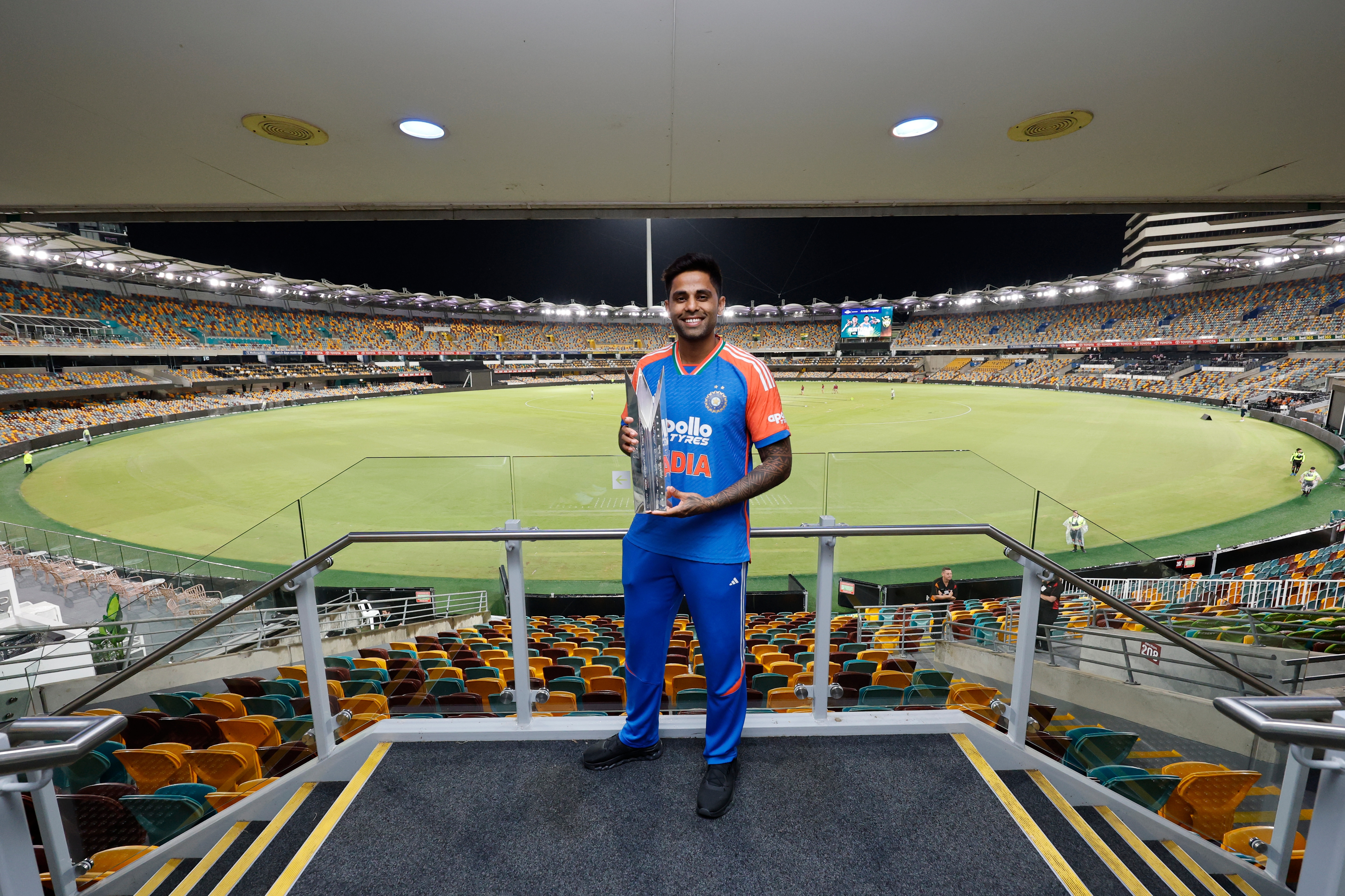 India captain Suryakumar Yadav with the winning trophy after the 5th T20I in Brisbane. (BCCI Photo)