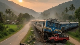 A passenger train collided with a pickup truck at an unauthorised crossing in the Ambassa Manu section